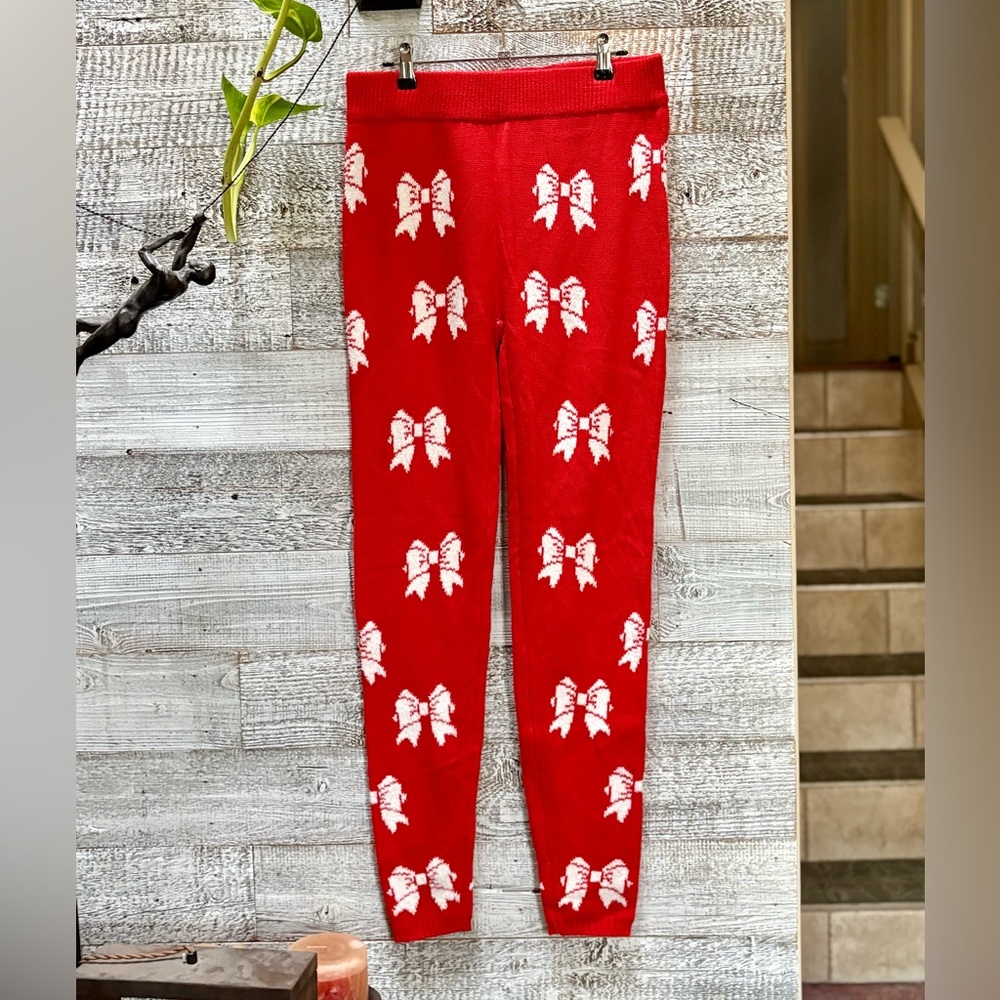 3/$30 Poof! | Holiday Patterned Knit Leggings/Tapered Pants - M, Orange/White